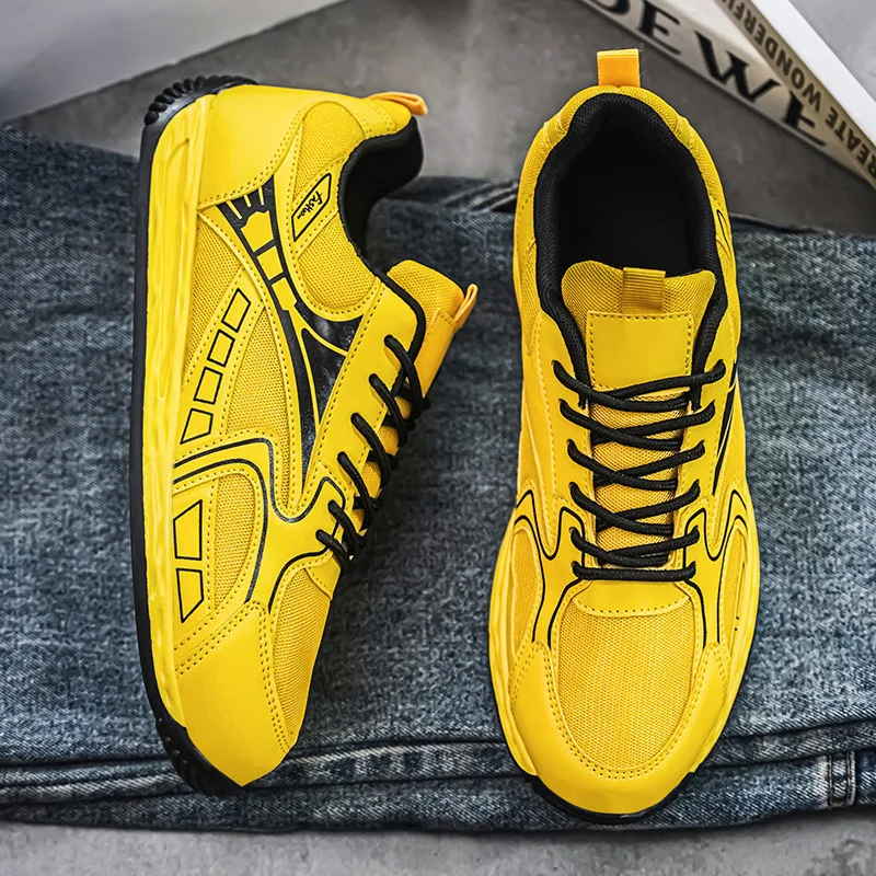

2025 Yellow Running Shoes For Men Light Breathable Mesh Mens Sport Sneakers Low Cut Trend Training Sneakers Man chaussure hommes