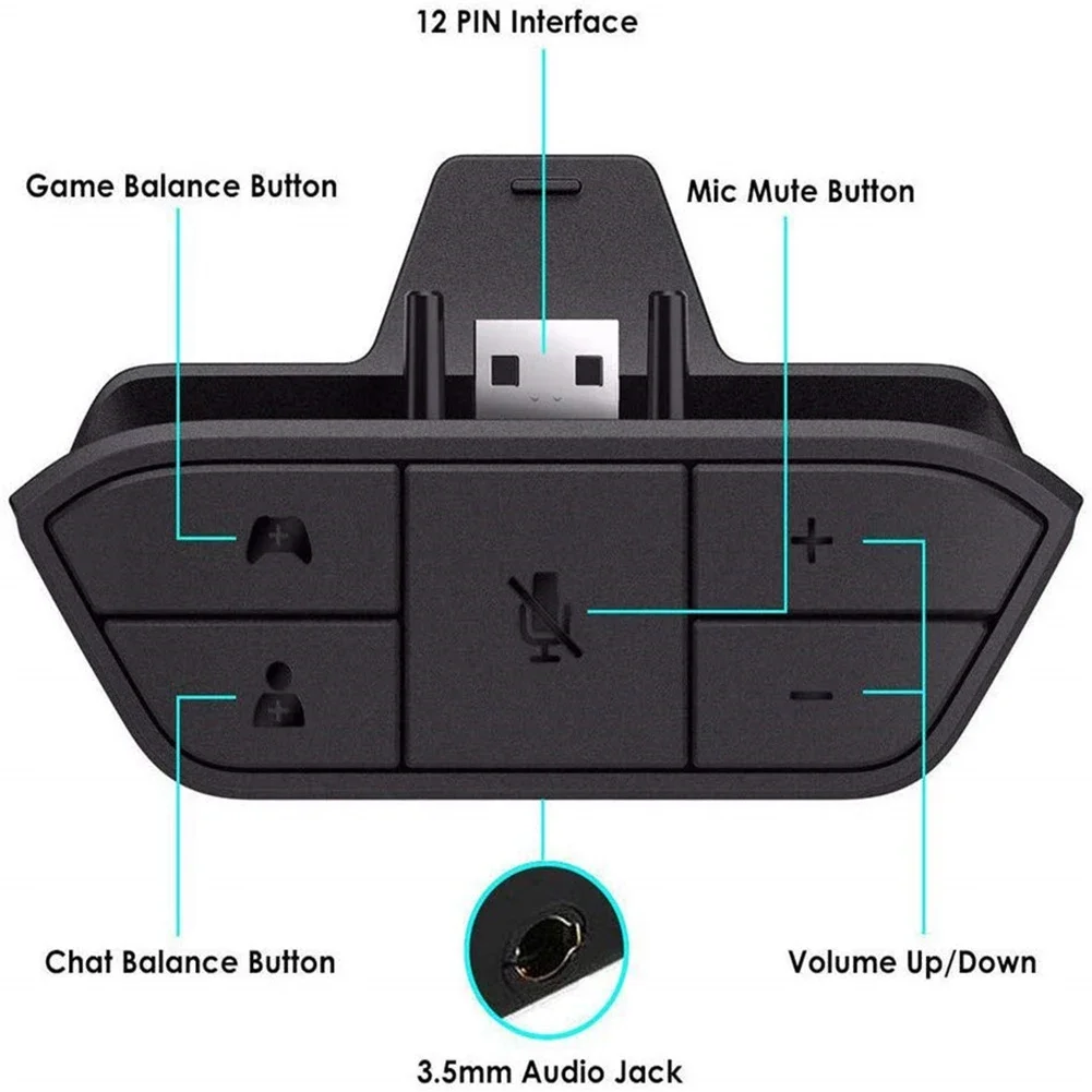 Stereo Headset Adapter for Xbox One Controller Parts Adjust Audio Balance Mic Headphone Converter 3.5mm Jack Gaming Accessories