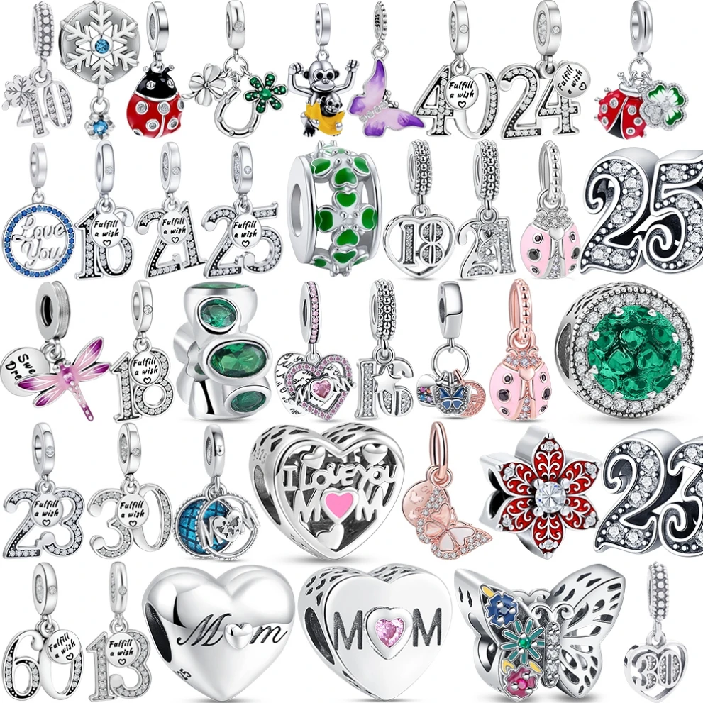 2026 New 925 Sterling Silver Original Pendants Ladybug Flower Dragonfly Bead DIY Charms Bracelet Accessories Surprise Jewelry