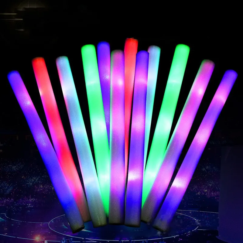 LED Glow Sticks Bulk Colorful RGB Glow Foam Stick for Christmas Birthday Wedding Glow in The Dark Party Supplies