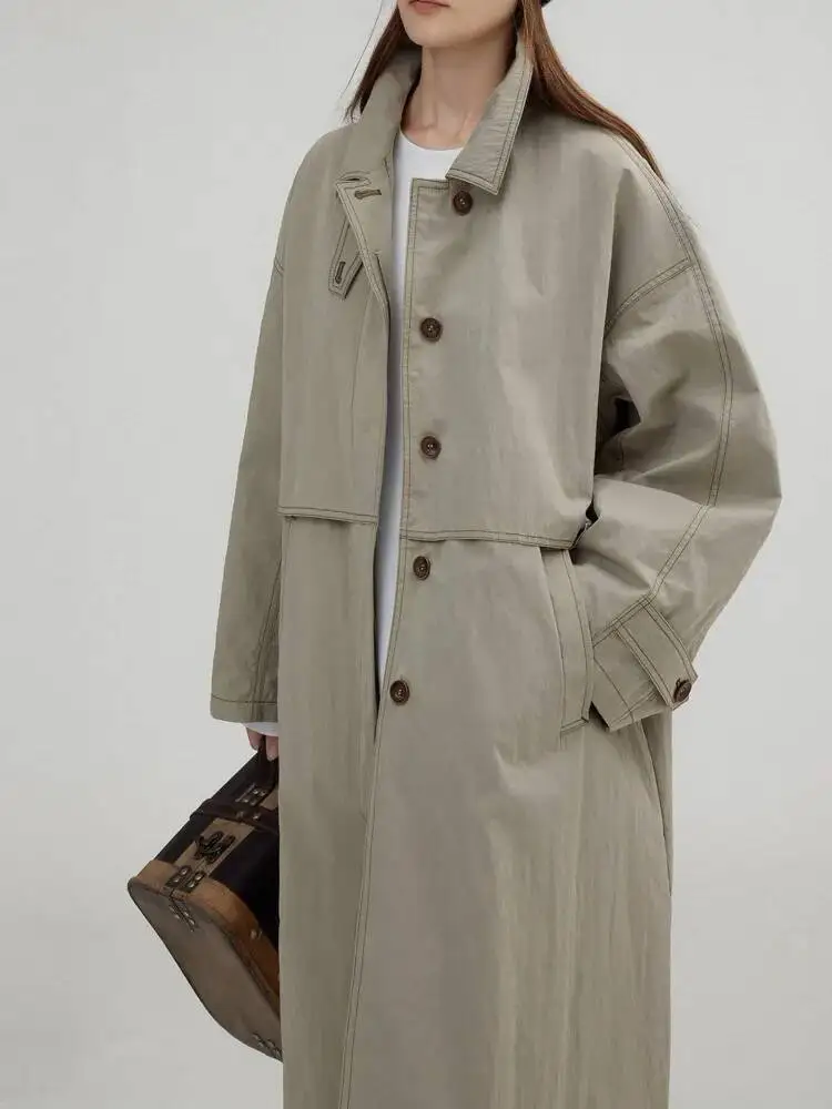 TLXT-Chaqueta cortavientos larga informal con cuello levantado para mujer, ropa de abrigo ligera de talla grande de Color sólido con bolsillos