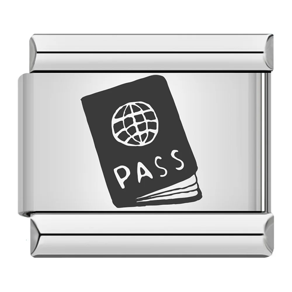 Modischer Charme-Kartenanhänger, Hotel-Pass, Kino, Ruder, Edelstahl-Laserschmuck, italienisches 9mm-Gliederarmband für Damen und Herren, DIY-Armbandherstellung – Detail 5