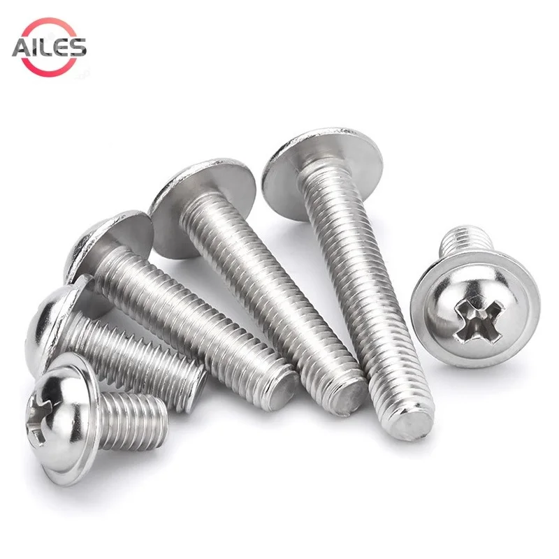 

304 Stainless Steel Cross Recessed Pan Head with Washer Pad Screws M1.4 M1.6 M2 M2.5 M3 M3.5 Pan Head with Pad Machine Screws