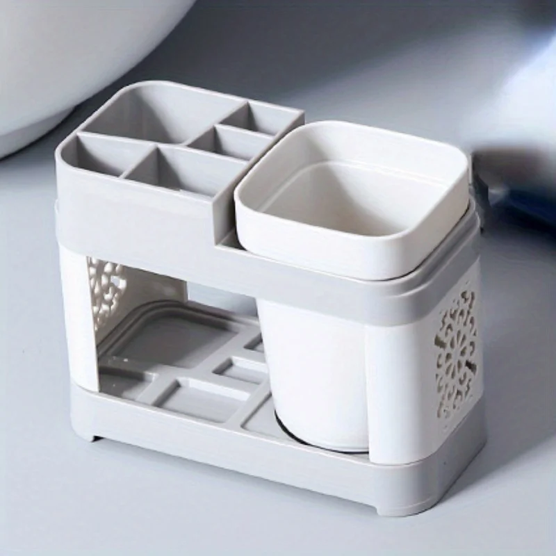 Hollow Design Toothbrush Holder and Toothpaste Holder Set with Drain - Perfect for Bathroom Storage and Organization