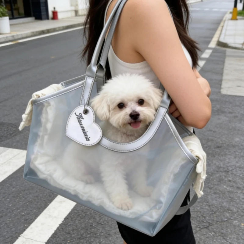 French Mesh Pet Portable Tote Bag Fashion Women Shoulder Bag Large Capacity Travel Cosmetic Toiletry Bag Versatile Storage Pouch