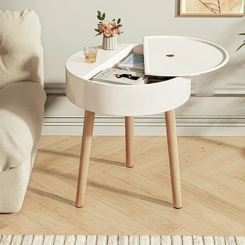 Wireless Charging Nightstands Luxury Makeup Organizer Wood Round Bedside Table White Storage Design Szafki Nocne Home Furniture