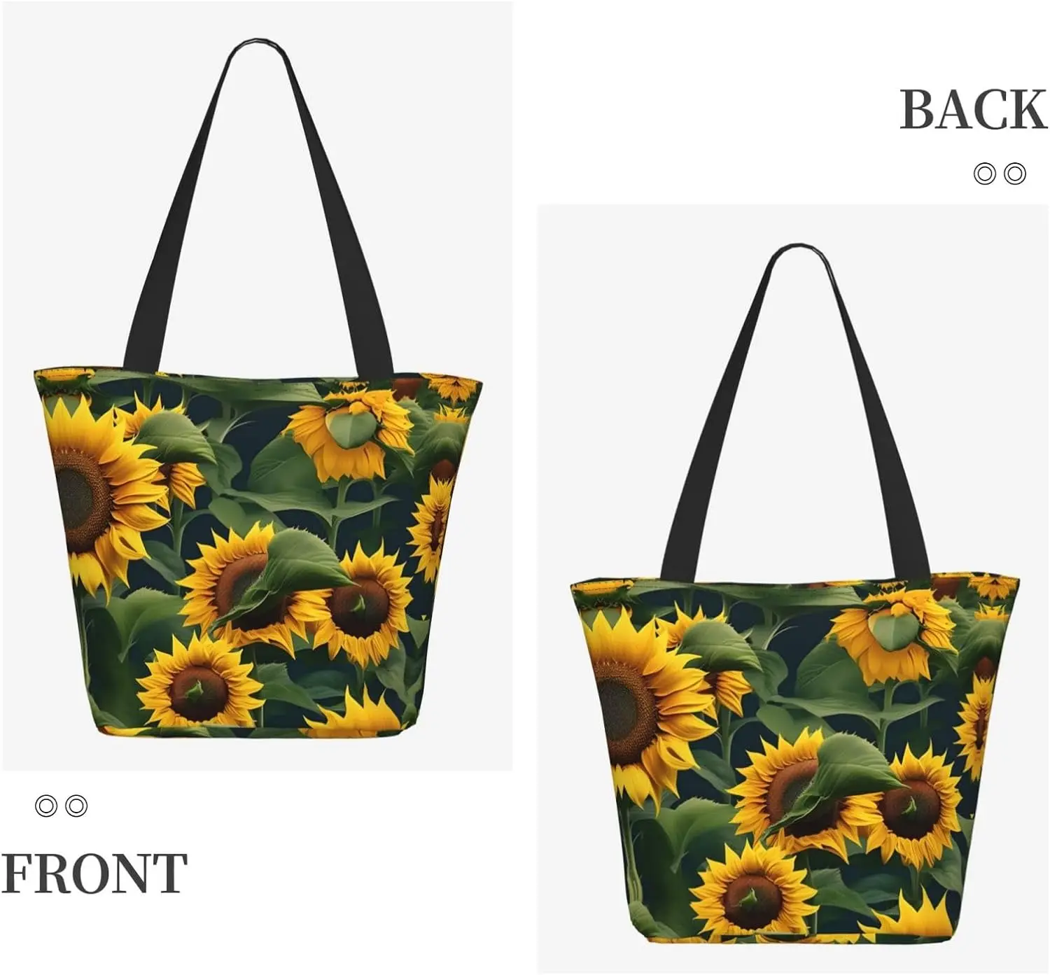 Plants Theme Sunflower Tote Bag with Zipper for Women Inside Mesh Pocket Heavy Duty Casual Anti-water Cloth Shoulder Handbag