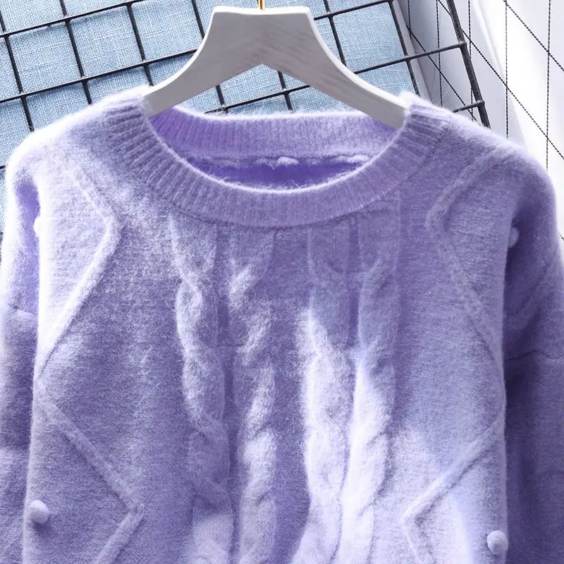 DAYIFUN Women Knitted Pullovers Ladyies Fashion O-neck Solid Long Sleeve Sweaters Tops Autumn Winter Female Thick Loose Jumpers