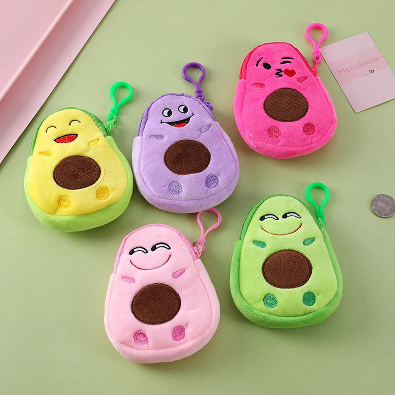 Cartoon Soft Plush Women Coin Purse Cute Avocado Zipper Children Girls Coin Wallet USB Cable Headset Mini Bag Key Wallet