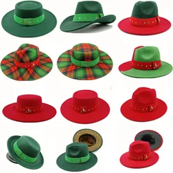 Christmas Hat Fedora Red Green Ribbon Latest Two Color Elastic Ribbon Spring Jazz Hat Fedora Spring Autumn ΠΊΠ΅ΠΏΠΊΠ°ΠΌΡΠΆΡΠΊΠ½