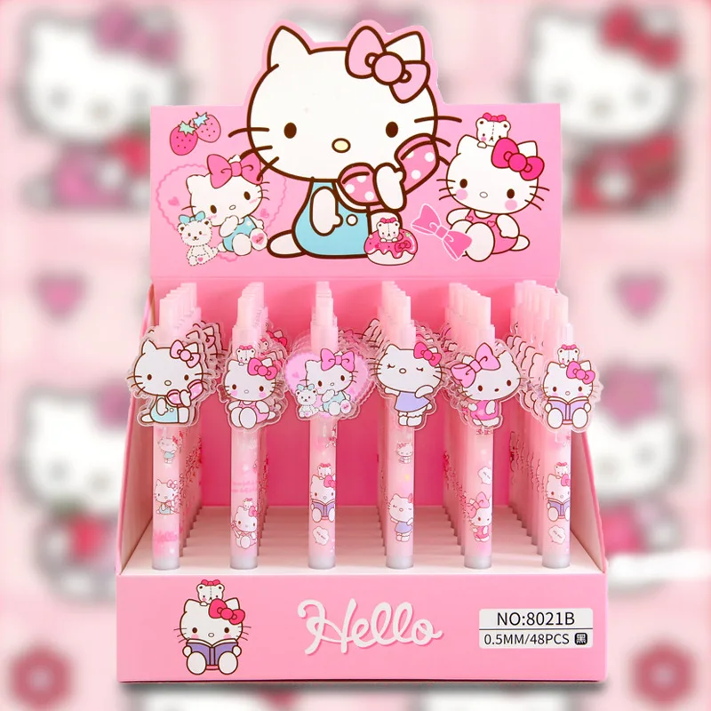 48pcs New Sanrio Hello Kitty Patch Press Pens Girls Cute Neutral Pens Cartoon Press Neutral Pen Student Stationery