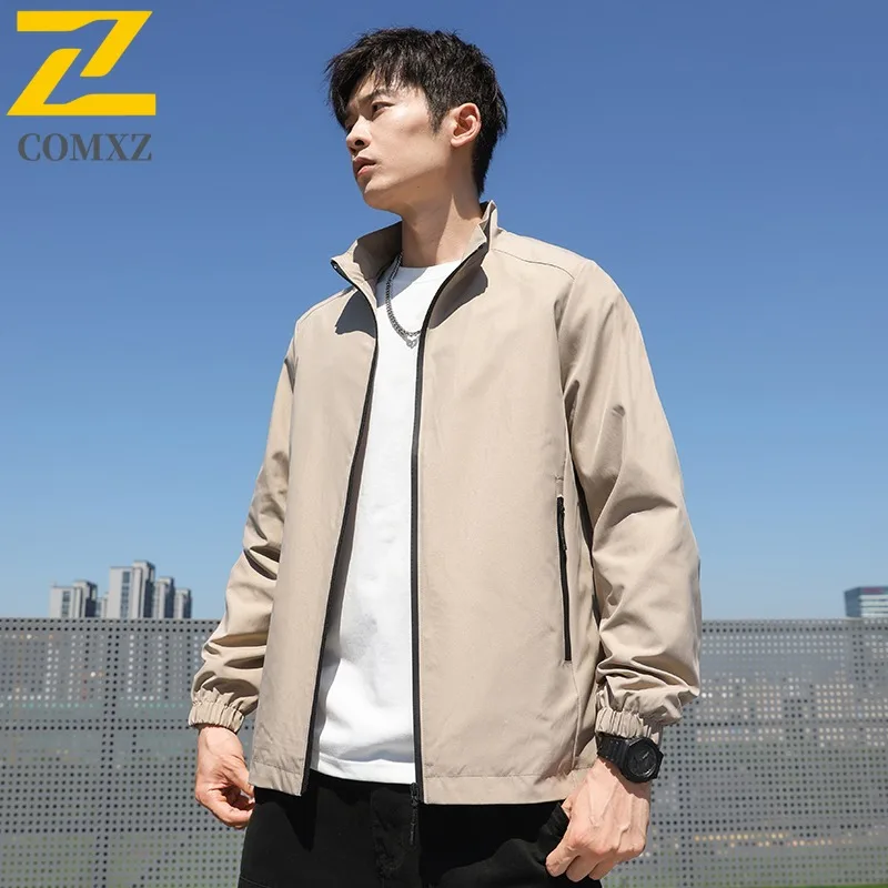 

COMXZ уличная куртка с воротником-стойкой для мужчин, роскошные офисные удобные куртки на молнии, деловая повседневная легкая осенняя мужская верхняя одежда