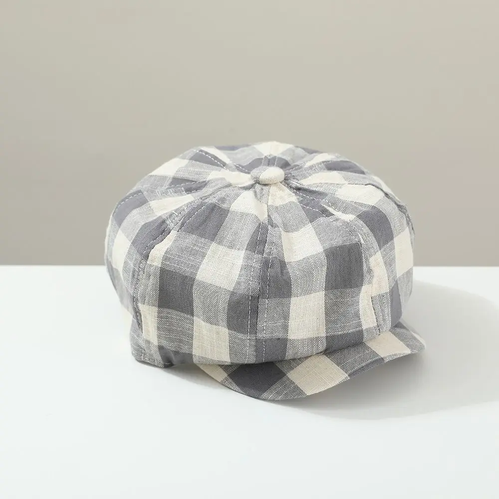 새로운 체크무늬 뉴스보이 캡 한국 레트로 아동 베레모 야외 빈티지 피크 캡 키즈