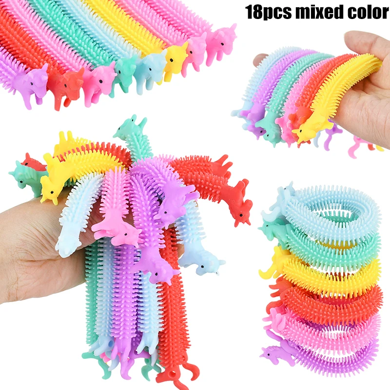 6-24 Stuks Grappige Eenhoorn Pull Worm Stretch String Tpr Touw Kids Verjaardagsfeestje Gunsten Gift Kinderen Stress fidget Speelgoed