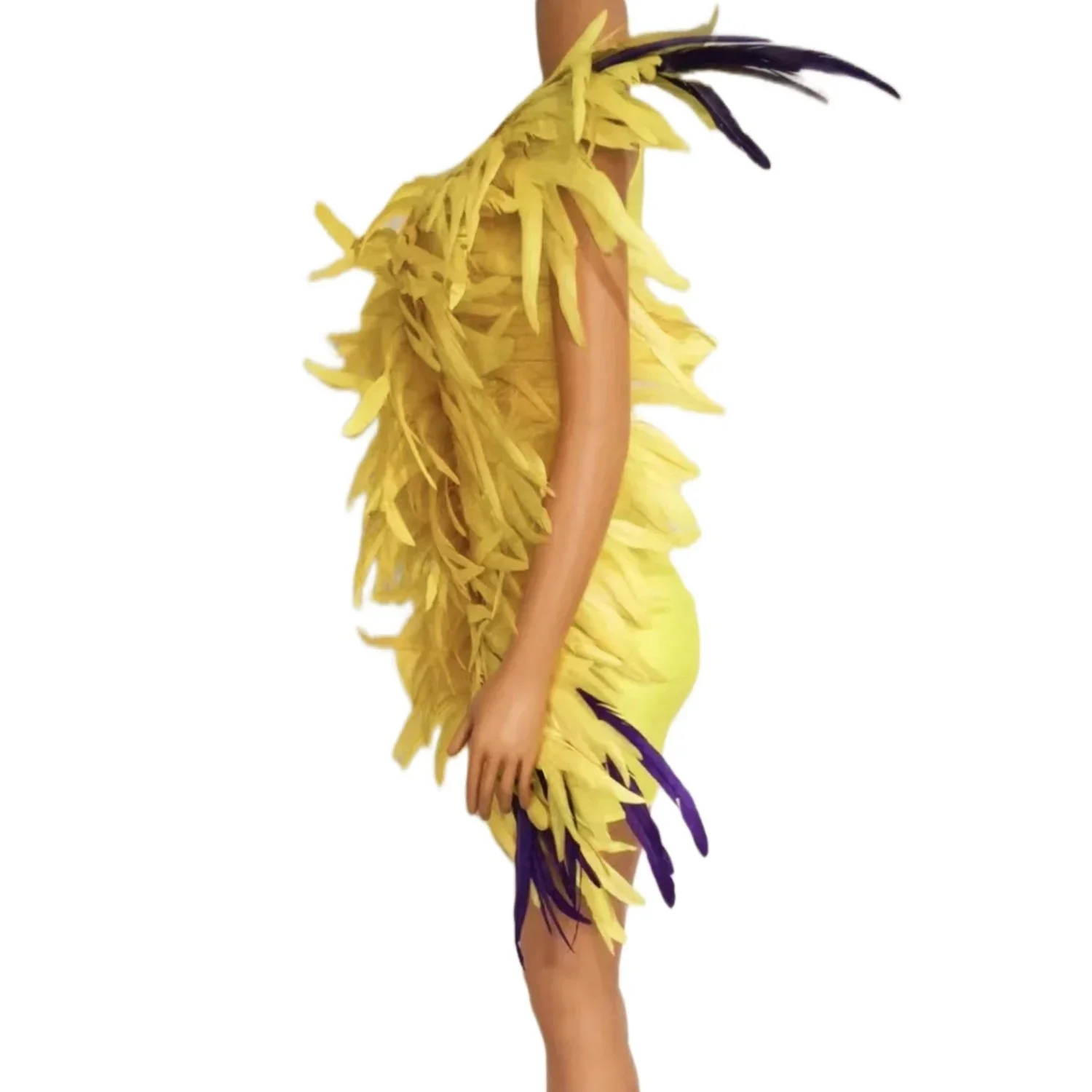 Robe en Plumes Jaune pour Femme, Vêtement Élégant, pour ix, Magnifique, Combat, Cocktail, Tenue de Scène