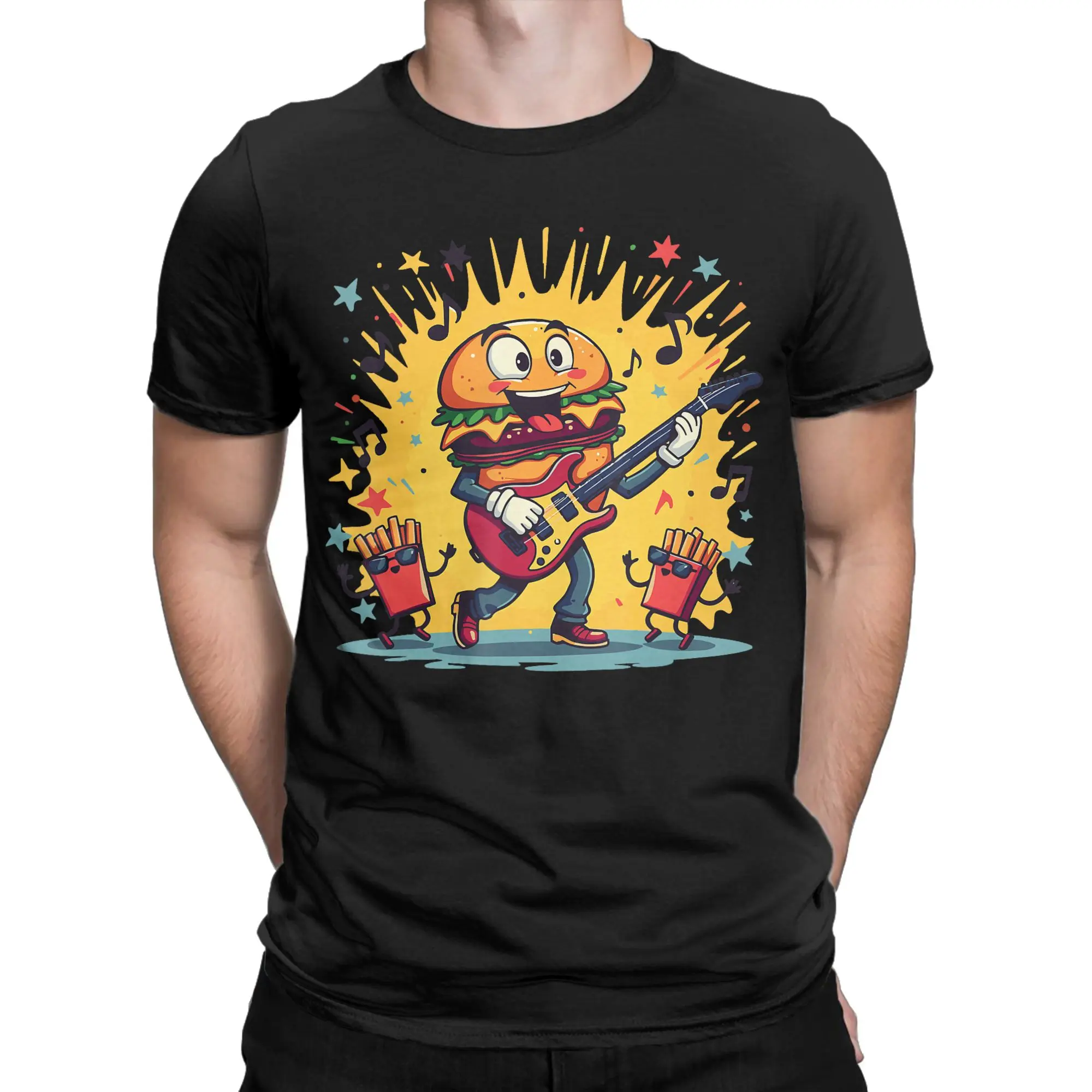 Men Hamburger French Fries Combo Snacks Fast 		 T Shirt  100% Cotton Tops Humorous Short Sleeve Crewneck Tees Big Size T-Shirt
