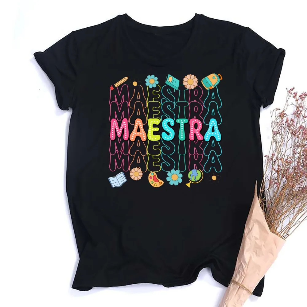 Spanish MARSTRA Print Girls Tee Tops Teacher Short Sleeve Round Neck T Shirt Fashion Teacher Clothes The Best Gifts To Teachers