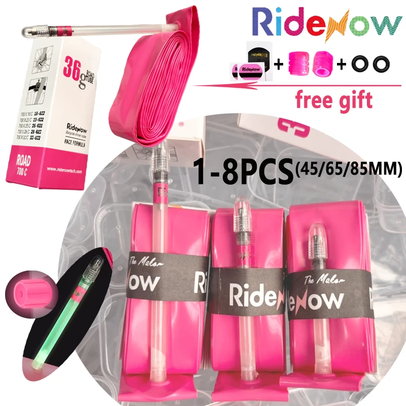 1/2/4/8 Stück Ridenow Leuchtender Schlauch 700c Rennrad-Schlauch mit Leuchtventilkappe Ultraleicht 36g Reifen Französisches Ventil 45/65/85mm – Detail 1