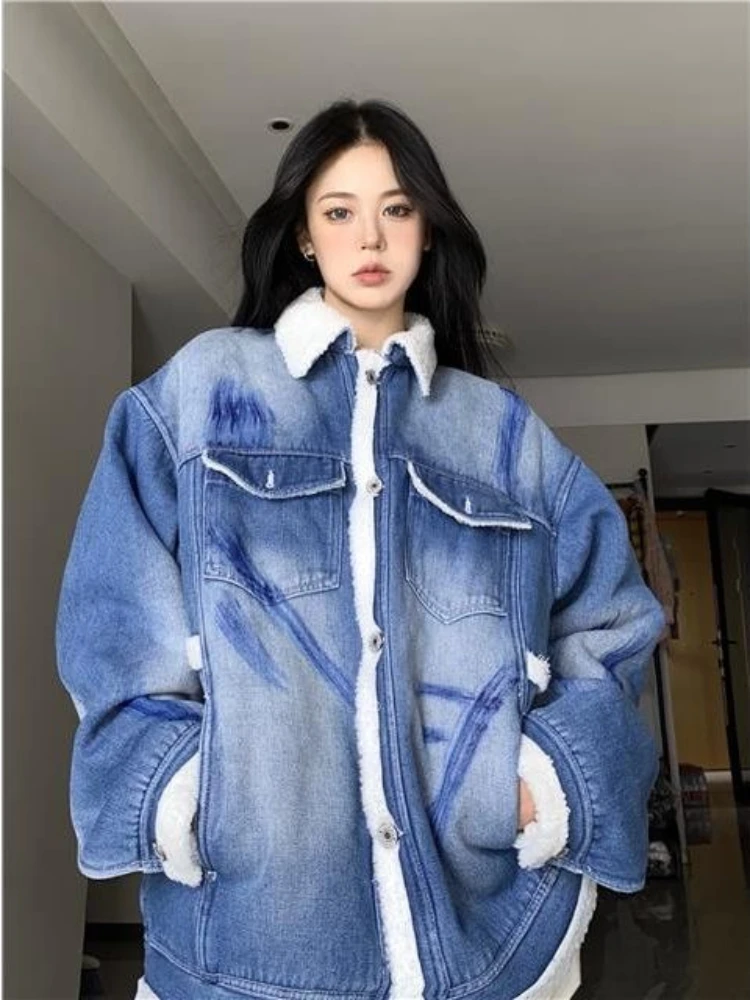 Plush Denim jacket female New winter lovers Korean style Loose fitting Cotton coat fashion denim jacket women coat women clothes