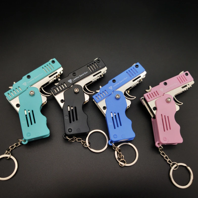 All Metal Mini Can Be Folded As A Key Ring Rubber Band Gun Children's Gift Toy Six Bursts of Rubber Toy Pistol