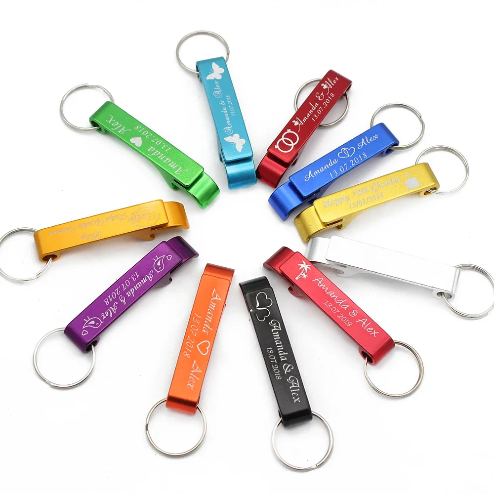 

50pcs Personalized Engraved Bottle Openers Key Chain Wedding Favors Brewery, Hotel, Restaurant Logo Christmas Private Customized