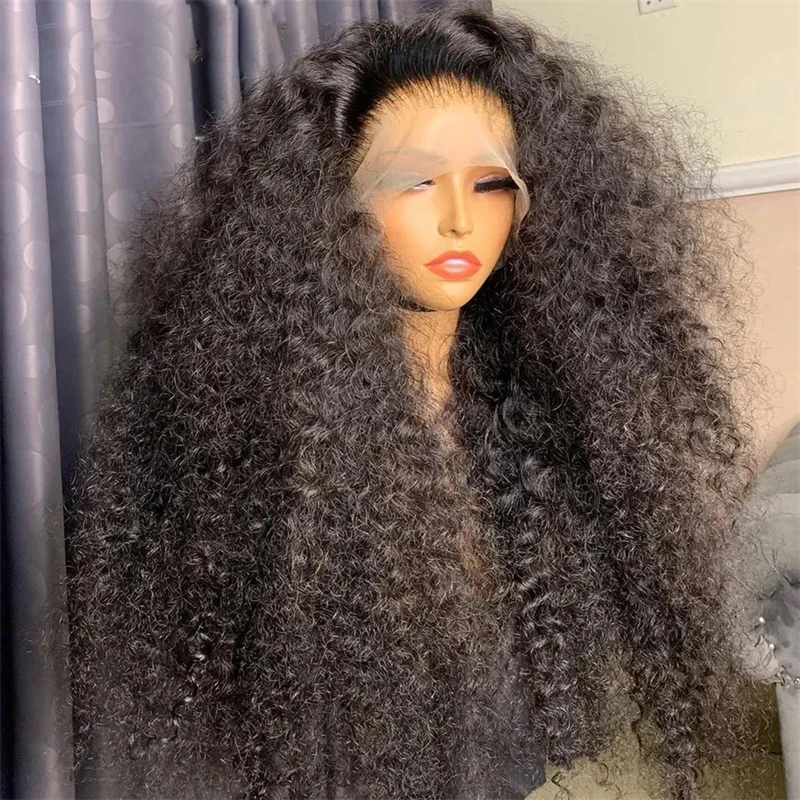 Soft 180%Density 26Inch Black Kinky Curly Preplucked Long Natural Hairline Glueless Lace Front Wig For Women Babyhair Daily