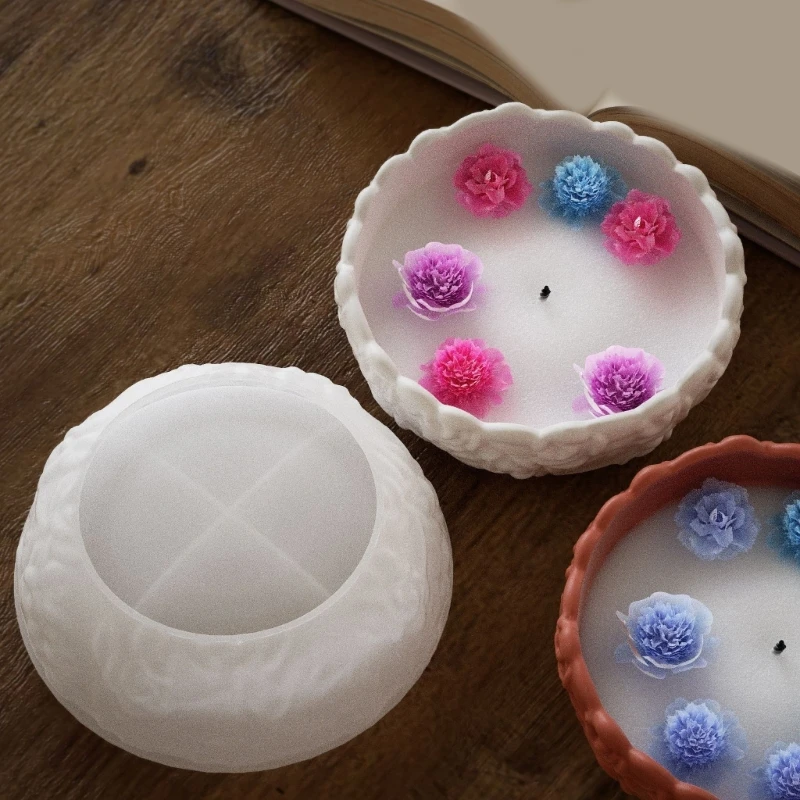 DIY Rose Flower Pattern Silicone Bowl Mold Desktop Decoration Handmade Candle Cup Succulent Plant Flowerpot Resin Casting Mould