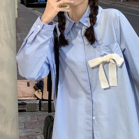 

Рубашки с длинным рукавом, женские полосатые рубашки большого размера на пуговицах, свободный крой в стиле ретро, французская женская романтическая элегантная весенняя одежда в консервативном стиле