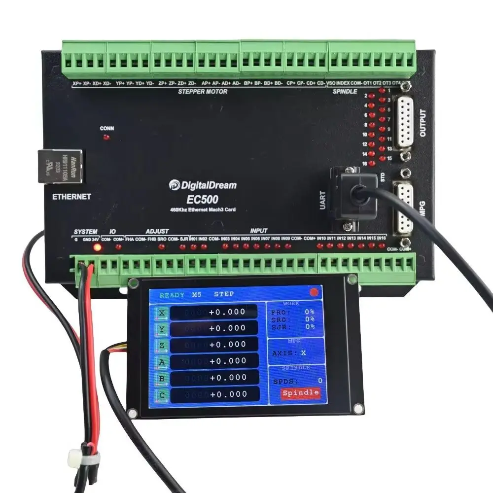 EC500 4/6 Axis Mach3 Ethernet CNC Controller 460KHz Motion Control Card  With HMI Display For CNC Engraving Machine