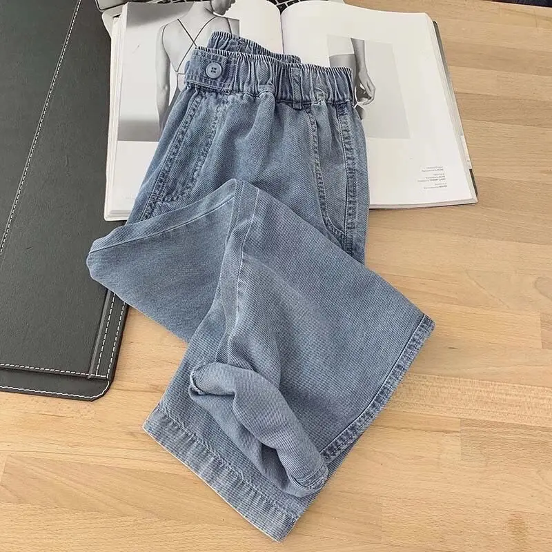 

Jeans Women's 2022 Spring and Summer Elastic Waist Loose and Thin Tide Large Size Nine-point Straight Harem Dad Pants