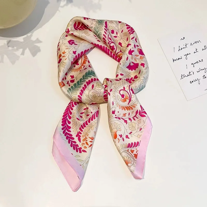 70 cm Haar-Print-Seidenschal mit kühlendem Gefühl für Damen, modische Halstüte, Handtaschen-Foulard, Handgelenktuch, Schal, Wickeltuch, Hijab, Damenaccessoire – Detail 8