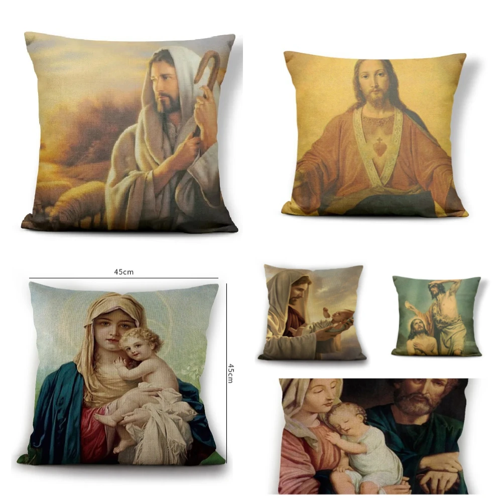Christian Jesus Art Print Throw Pillow Cover Velvet 45x45cm Cushion Cover Bible Verse Spiritual Aesthetic Decor for Sofa Bed