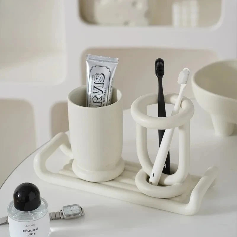 

Bathroom Toiletries Mouthwash Cup Toothbrush Holder Storage Tray Ceramic Bathroom Set Bathroom Shelves Couple Cups Storage Racks
