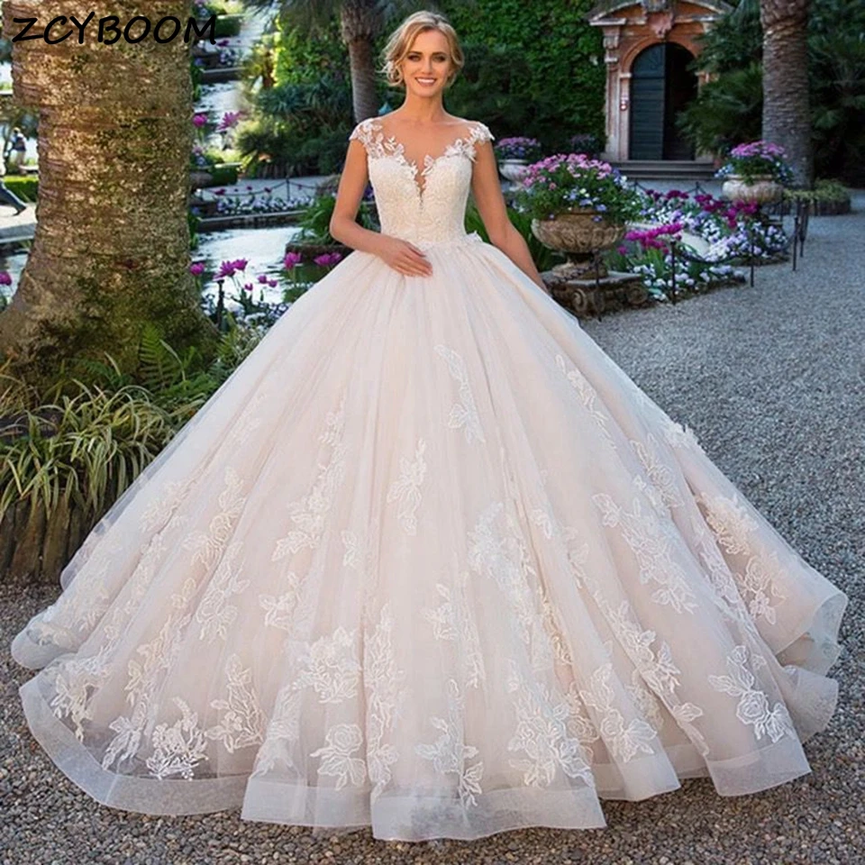 A-Line Wedding Dresses 2025 Women Elegant Long Bride Dress Lace Appliques Vestidos De Novia Short Sleeves Tulle Wedding Gowns