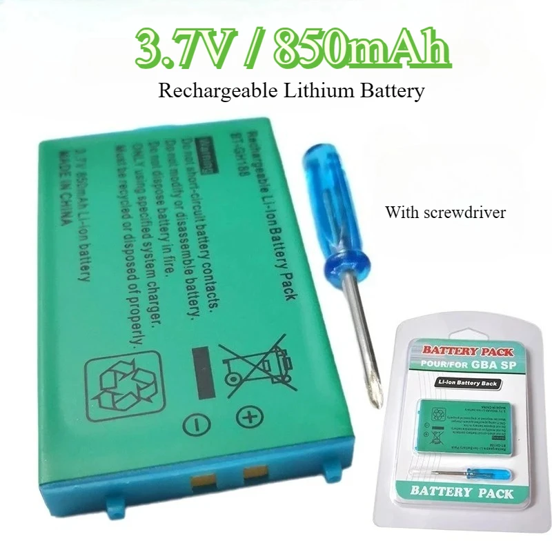 

1-10pcs Rechargeable 3.7V 850mAh Lithium-ion Battery Pack with Screwdriver for Game Boy Advance for GameBoy Color GBA SP 896C