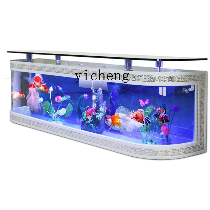 

XL European TV cabinet fish tank aquarium ecological water-free floor glass fish tank