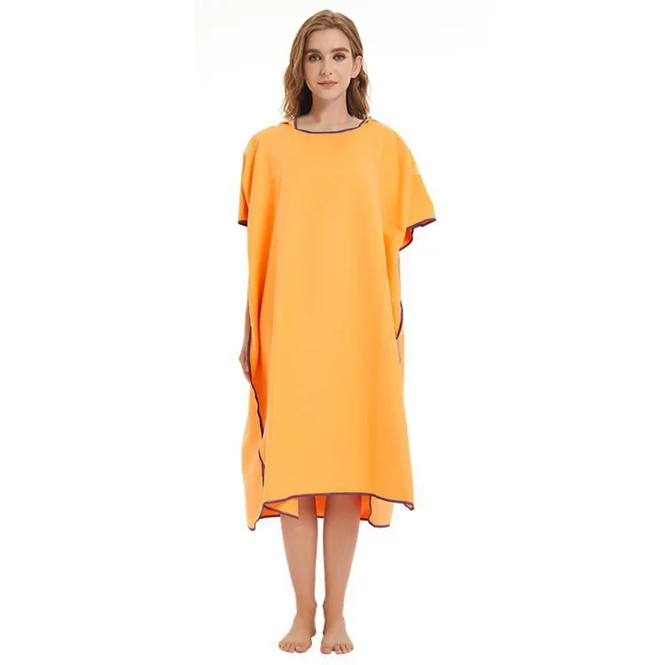 Double faced Velvet Adult plain color quick drying Cloak Cape beach bathrobe portable water absorbing changing bathrobe orange