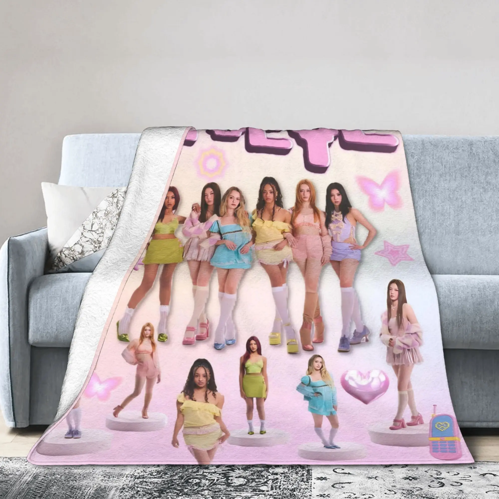 Katseye Kpop Girl Blankets Coral Fleece Plush Print  Multi-function Lightweight Throw Blankets for Bed Office Rug Piece
