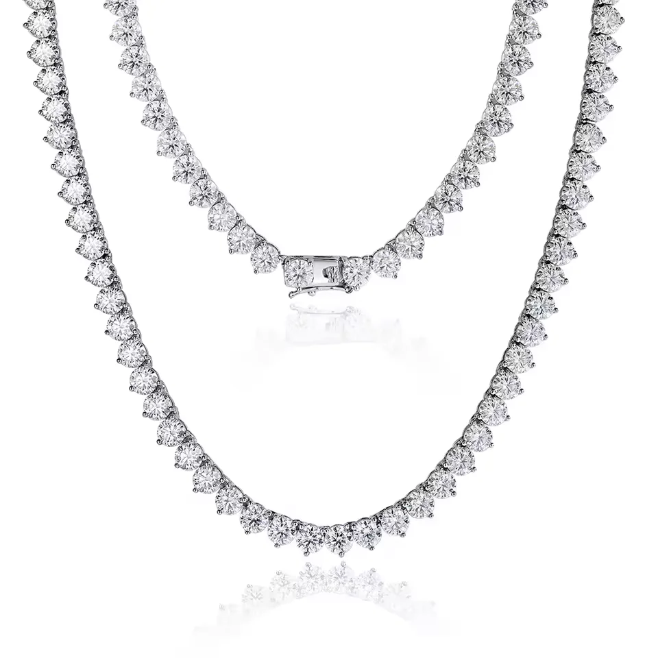 KNOBSPIN 3 klauw D VVS1 Moissanite tennisketting 3/4/5 mm GRA gecertificeerde Lab Diamond Solid s925 zilveren GRA ketting voor vrouwen man
