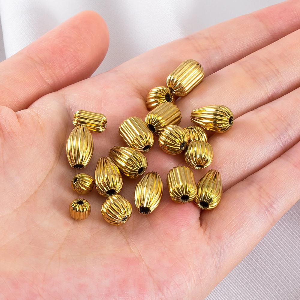 5pcs 1pcs Stainless Steel Spacer Beads18K Gold Plated Big Ribbed Loose Beads for DIY Bracelet Necklace Jewelry Making Wholesale view 6