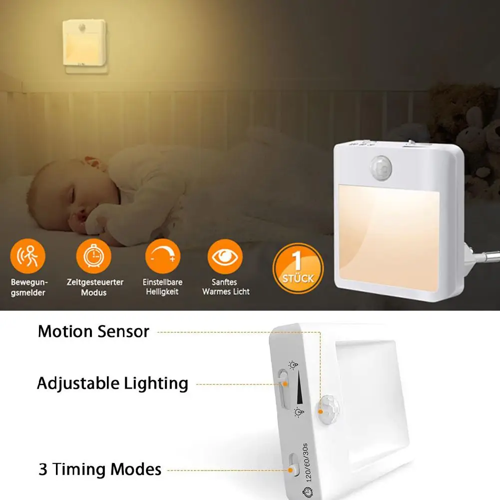 Night Light Motion Sensor With LED Light EU Plug Lamps Children\'S Night Light Wireless Night Lamp For Bedside Table Bedroom F6I0