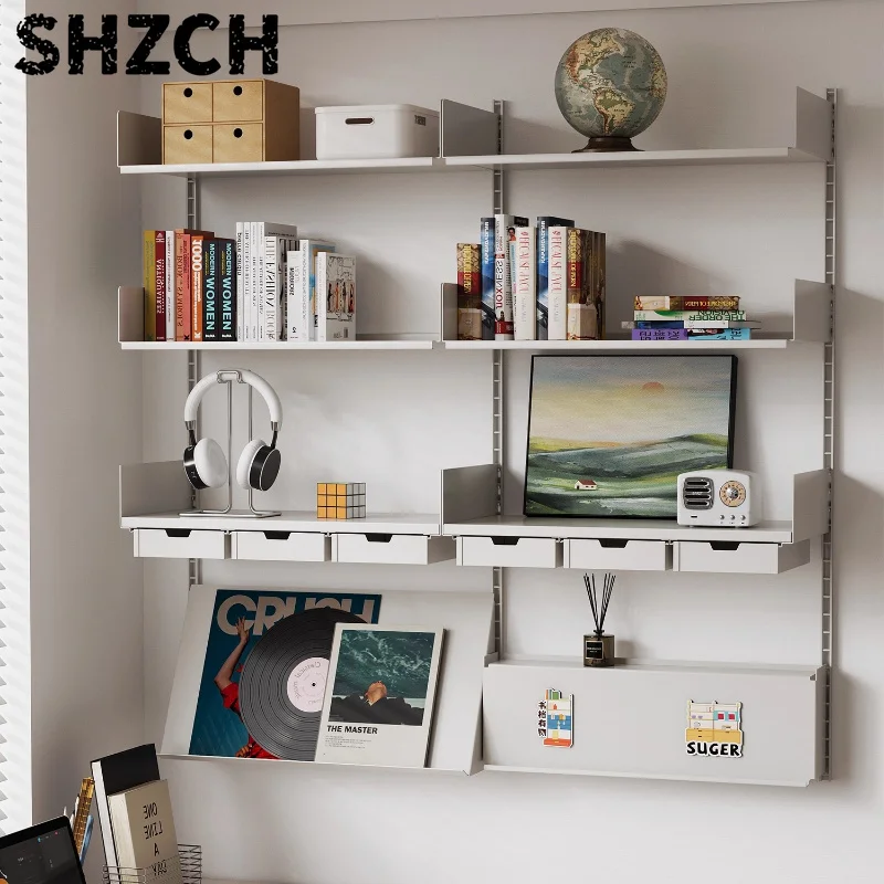 Floating Rail Wall Shelf Modular Interchangeable Storage System MultiFunction Bookcase Display Iron Storage Rack for Small Space