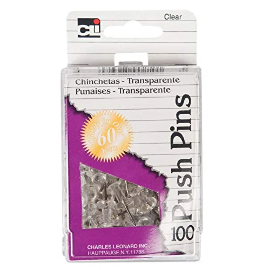 

Push Pins Clear 100-Pack 200-CL for Office Use Transparent Plastic Pins with Sharp Tips Durable and Reliable for Bulletin Board