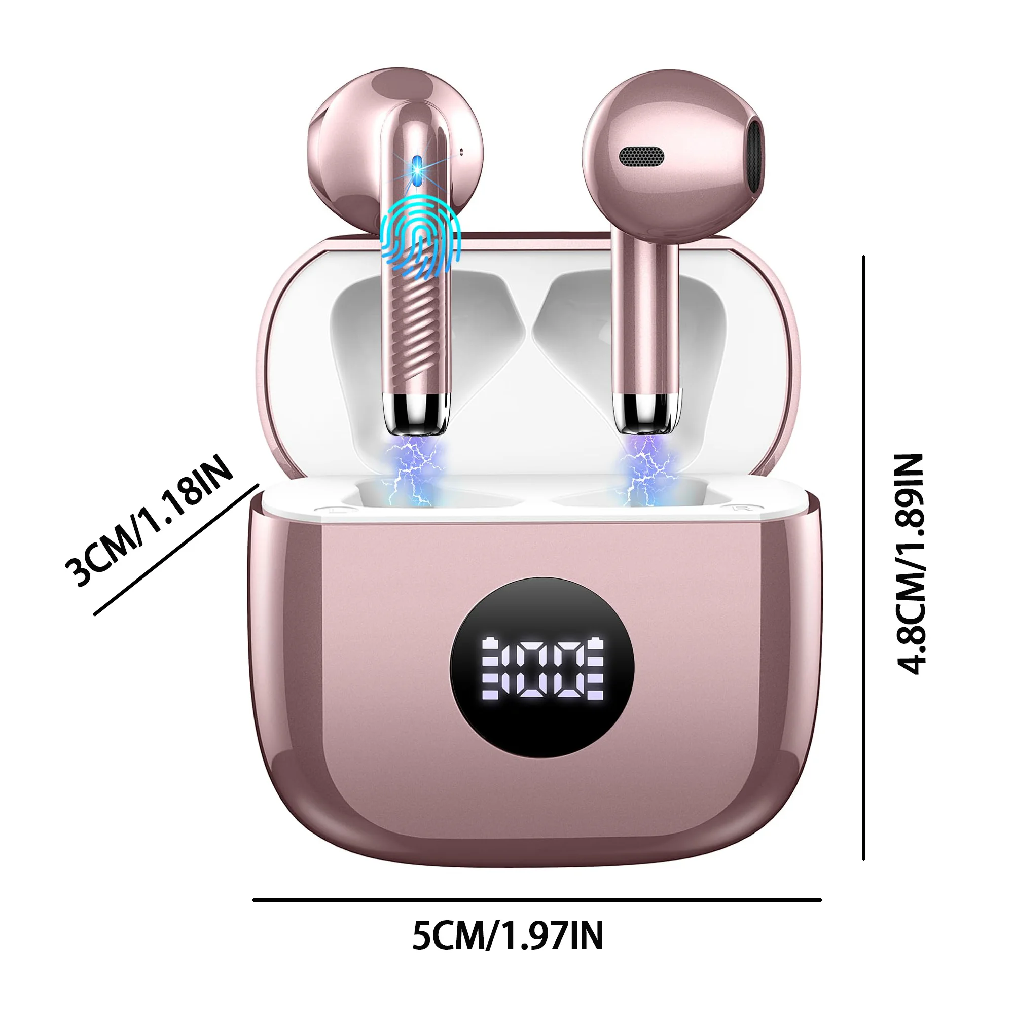 سماعات أذن لاسلكية J53، سماعات أذن بلوتوث 5.3 عرض طاقة LED، ميكروفون لإلغاء الضوضاء داخل الأذن، تشغيل 40 ساعة. #5