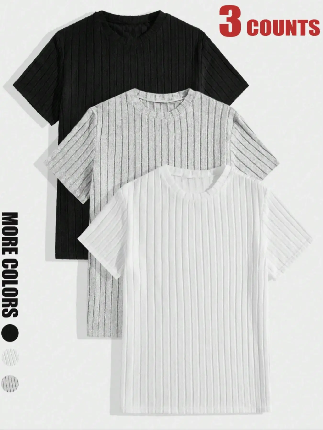 Men's Three-Piece Plain Stripesd Knitted Round Neck Short-Sleeved T-Shirt, Regular Casual Stretch Short-Sleeved Top, Soft and Skin-Friendly Fabric, Summer High Street Men's Clothing, Sweat-Absorbent and Breathable, Fashionable Men's Clothing for Daily Wear, Versatile Clothing for Men