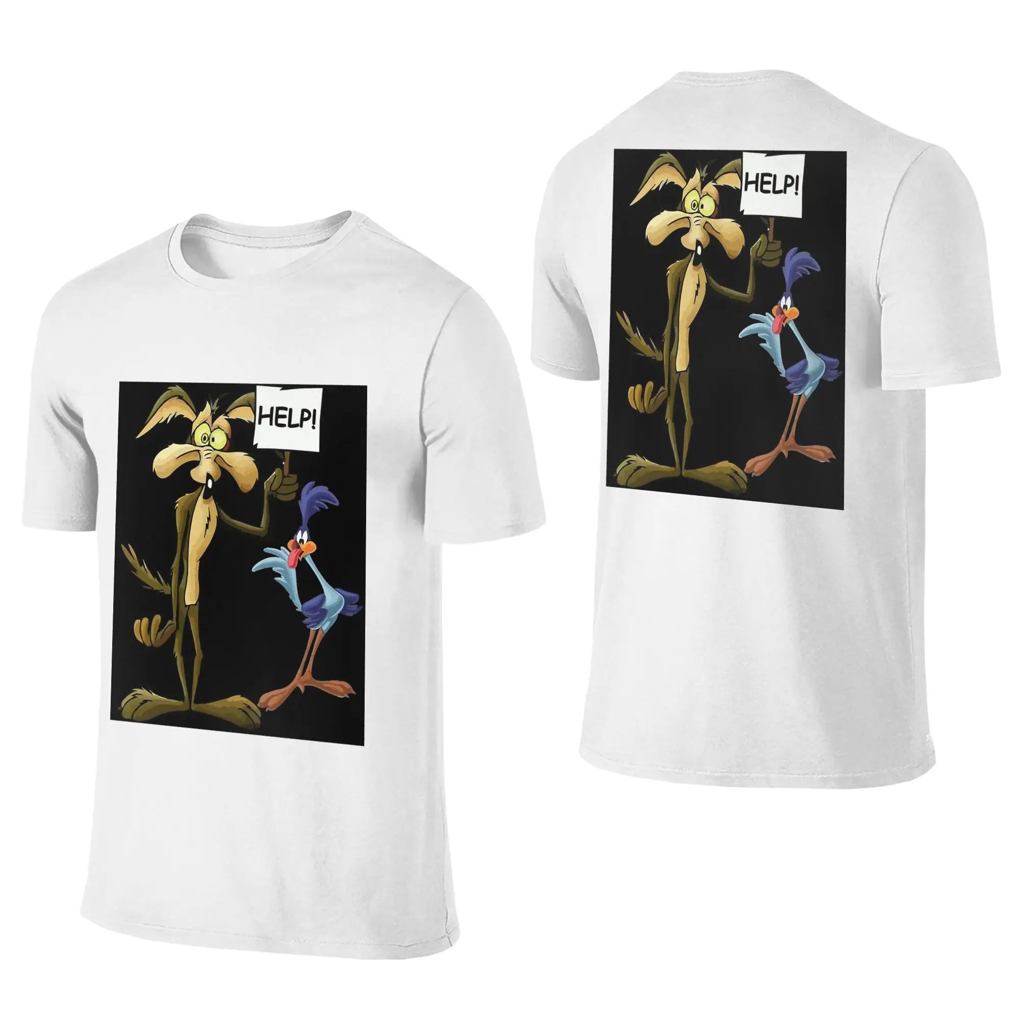 100% Cotton Roadrunner Coyote  T-Shirt Men's Double Sided T Shirt Men Crew Neck Summer Shirts Tops Oversized