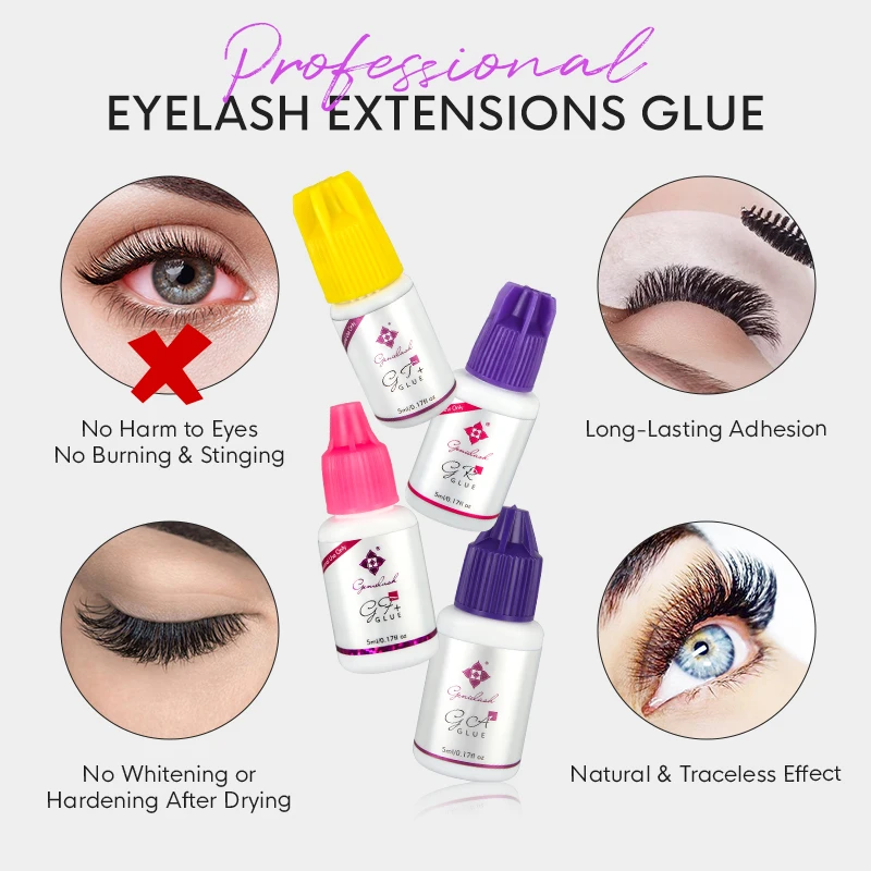 Genielash Eyelash Extension Glue Fast Drying Professional Use Lower Irritation Volume Lash Extension Glues No Burn Eyes