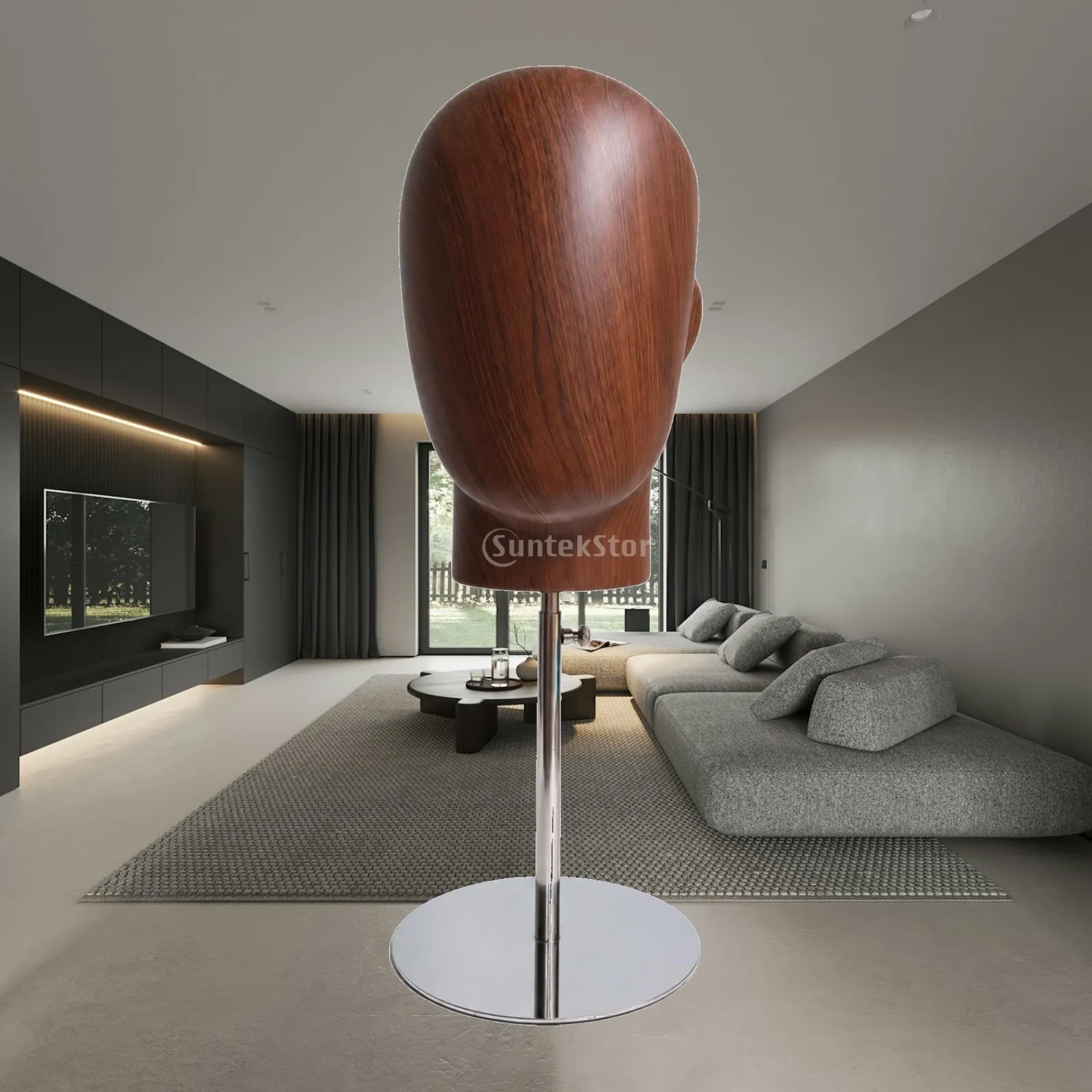 Head-Form Hat Display Stand Stable Freestanding Hat Display Stand with Wood-Grain Head Solid Structure Space-Saving