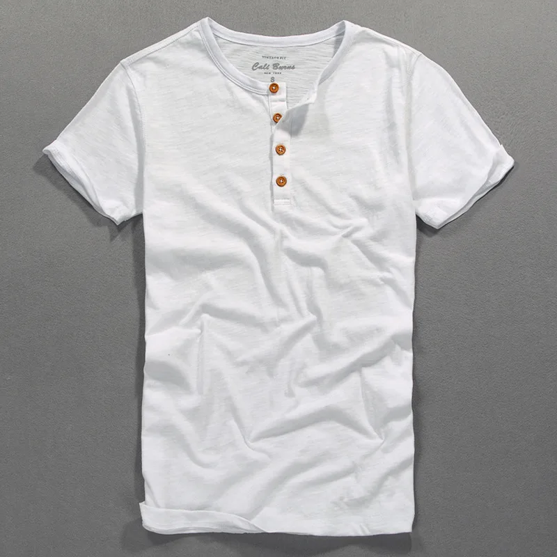 Men's American Vintage Henley Short Sleeve T-Shirt Many Colors Slub Cotton Slim Fit Solid Casual Basic Tee