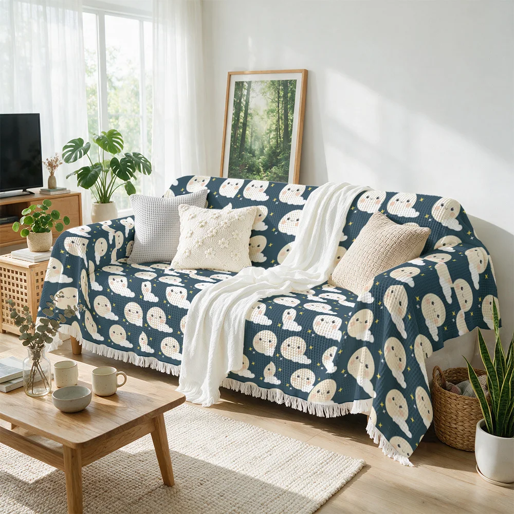 Cute Character Sofa Throw Blanket Couch Cover Navy Blue Stars Knit Decor Throw for Living Room Home Cozy Season Gift